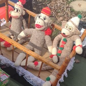 Vintage 1950's Handmade Sock Monkey 🐒 Family Trio